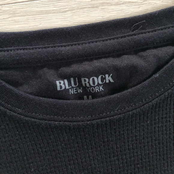 Men’s Blu Rock Black Thermal Waffle Knit T-Shirt Top - Picture 15 of 16